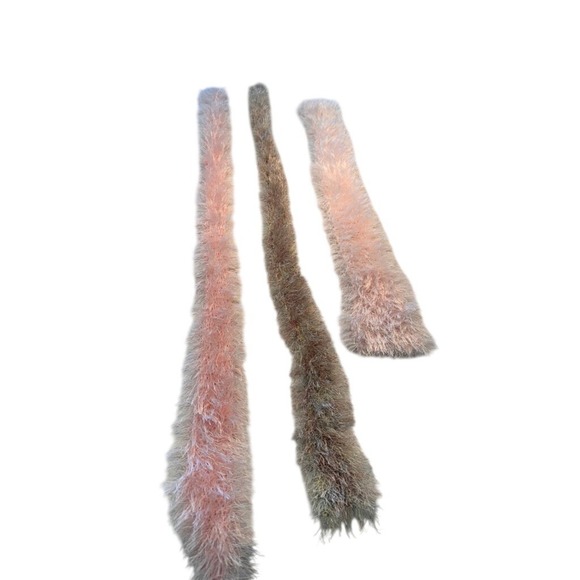 Handmade Accessories - Lot of 3 Handmade Eyelash Yarn Skinny Scarves Fuzzy Pink Brown Feathered Texture